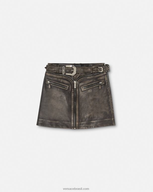 roupas P2TX182 Versace minissaia de couro escovado cinza mulheres