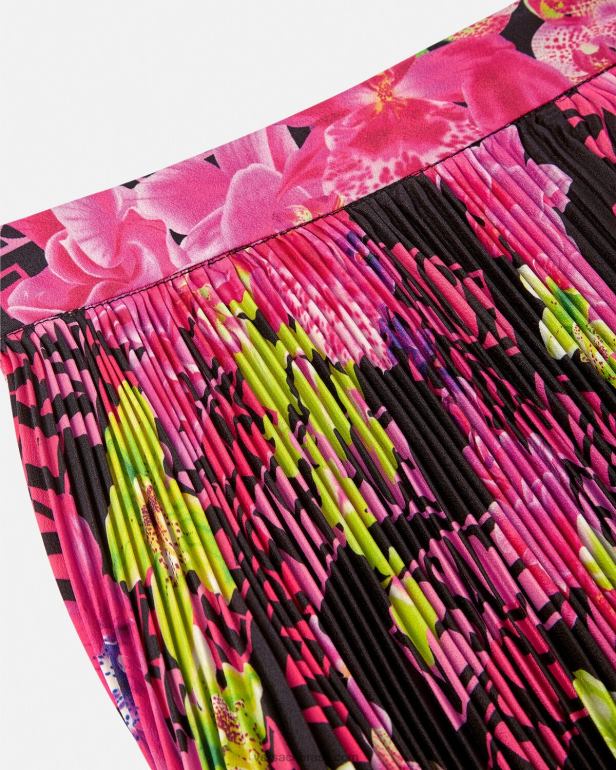 roupas P2TX183 Versace saia plissada com logo orquídea preto e estampado mulheres