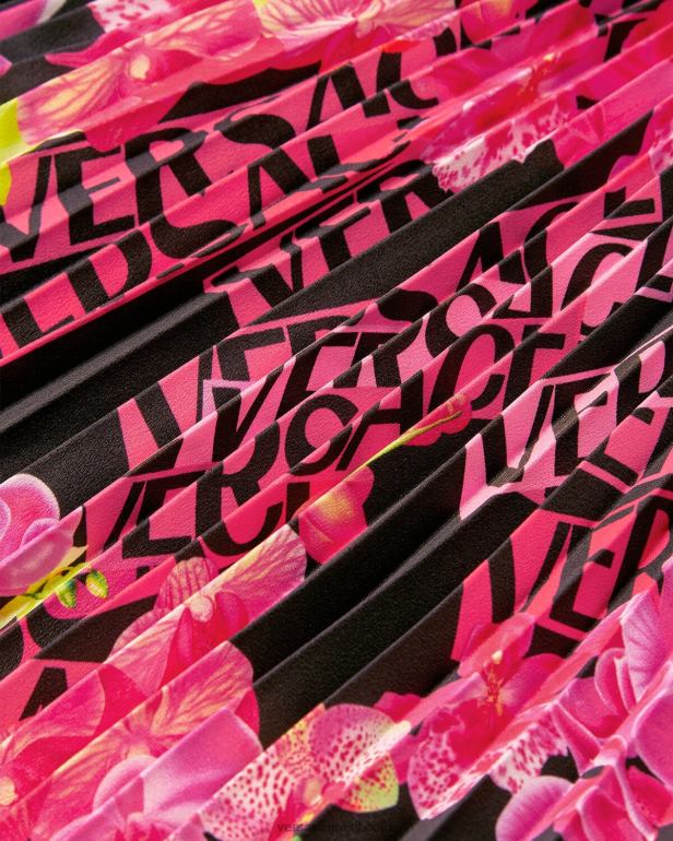 roupas P2TX183 Versace saia plissada com logo orquídea preto e estampado mulheres