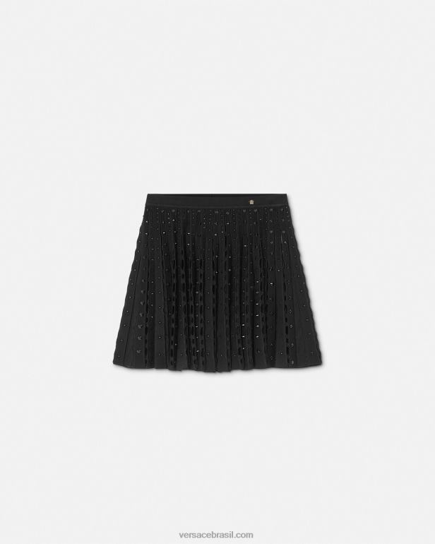 roupas P2TX184 Versace mini saia plissada em tricô preto mulheres