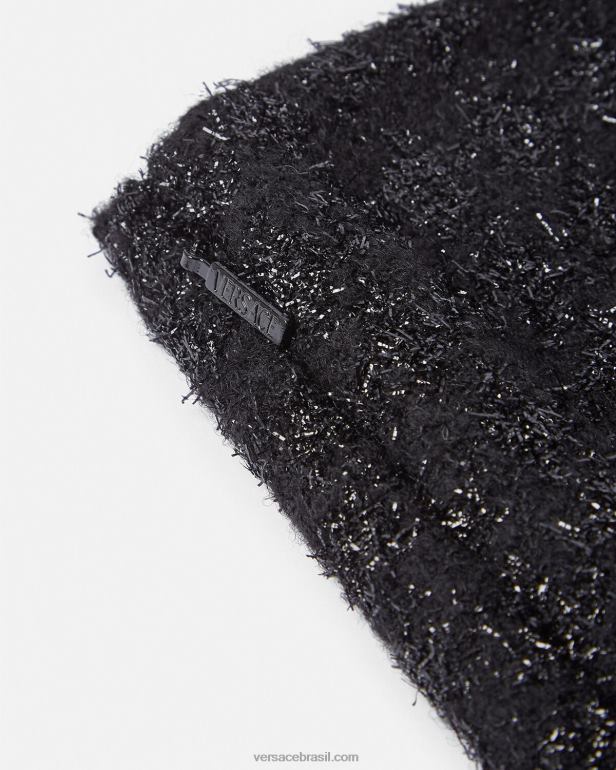 roupas P2TX186 Versace mini saia de tweed com pontas preto mulheres