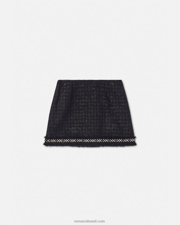 roupas P2TX186 Versace mini saia de tweed com pontas preto mulheres