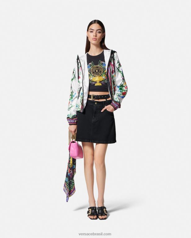 roupas P2TX2151 Versace mini saia jeans com fivela barroca preto mulheres