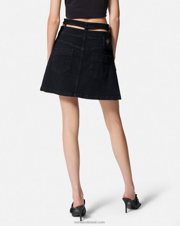 roupas P2TX2151 Versace mini saia jeans com fivela barroca preto mulheres