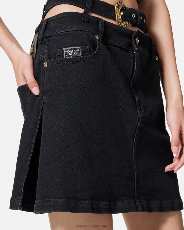 roupas P2TX2151 Versace mini saia jeans com fivela barroca preto mulheres
