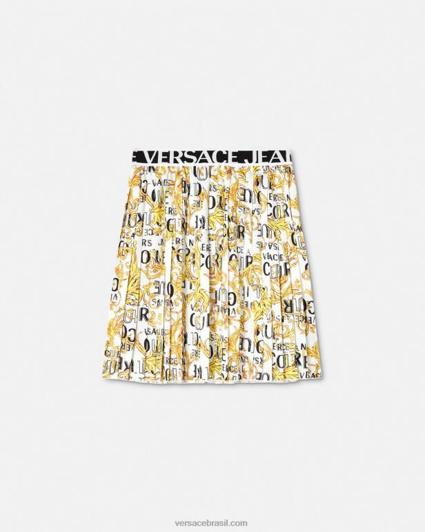 roupas P2TX2248 Versace saia plissada de alta costura com logo ouro e branco mulheres