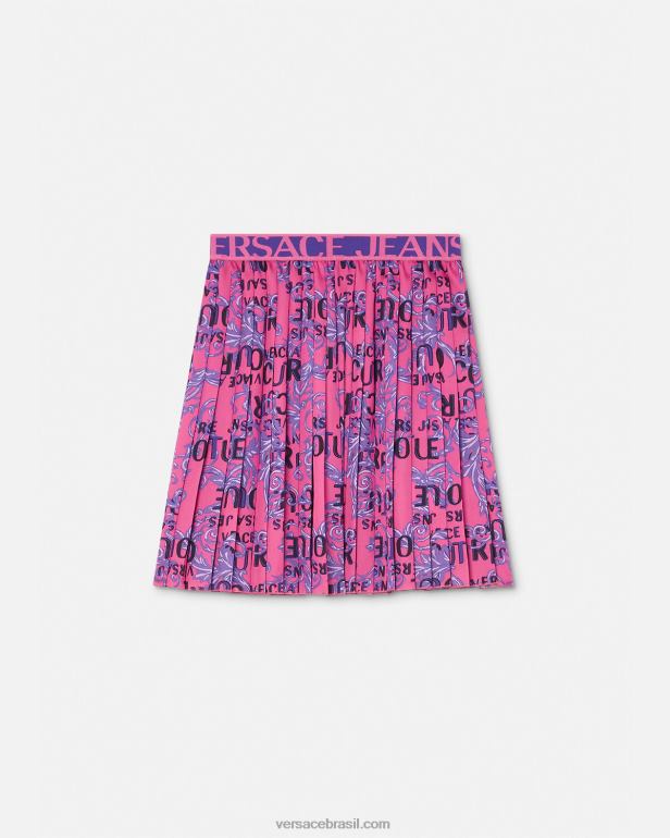 roupas P2TX2249 Versace saia plissada de alta costura com logo fúcsia mulheres