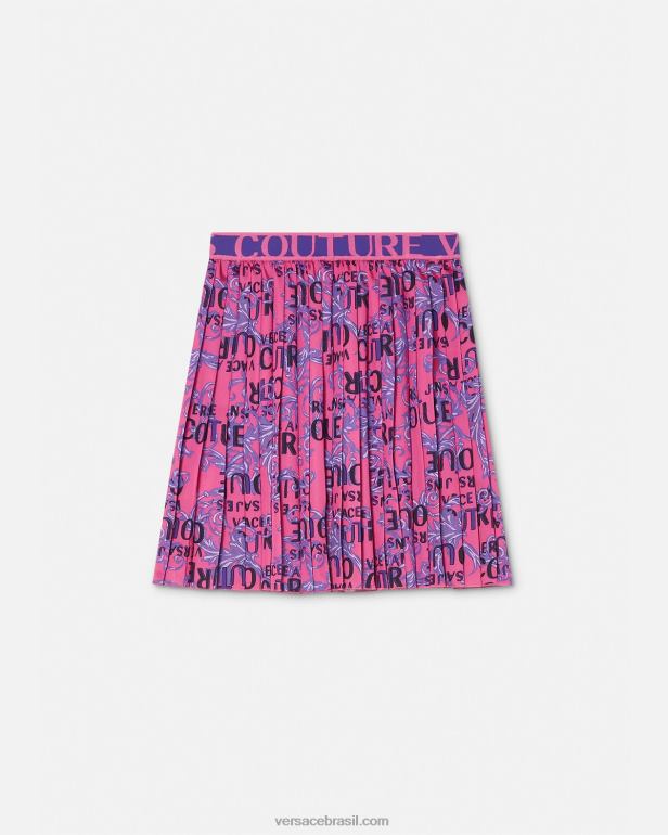 roupas P2TX2249 Versace saia plissada de alta costura com logo fúcsia mulheres