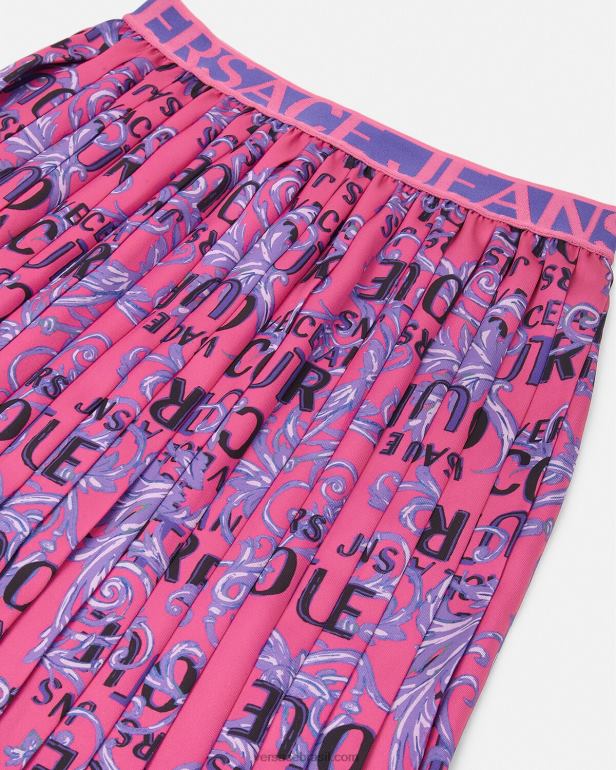 roupas P2TX2249 Versace saia plissada de alta costura com logo fúcsia mulheres