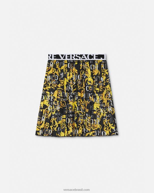 roupas P2TX2250 Versace saia plissada de alta costura com logo ouro Preto mulheres