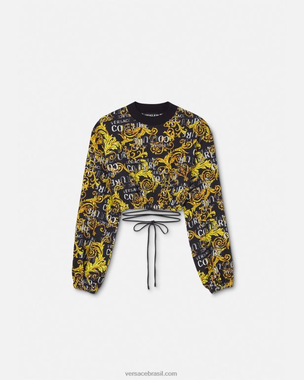 roupas P2TX2224 Versace moletom de alta costura com logo ouro Preto mulheres