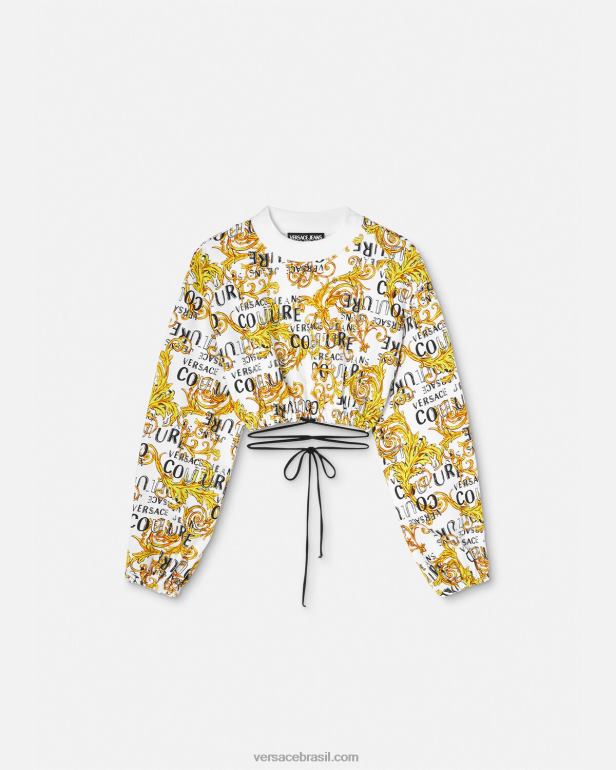 roupas P2TX2225 Versace moletom de alta costura com logo ouro e branco mulheres