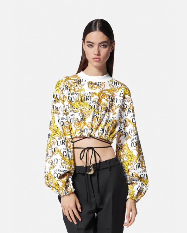 roupas P2TX2225 Versace moletom de alta costura com logo ouro e branco mulheres