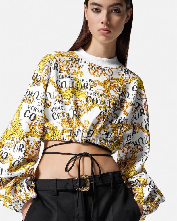 roupas P2TX2225 Versace moletom de alta costura com logo ouro e branco mulheres