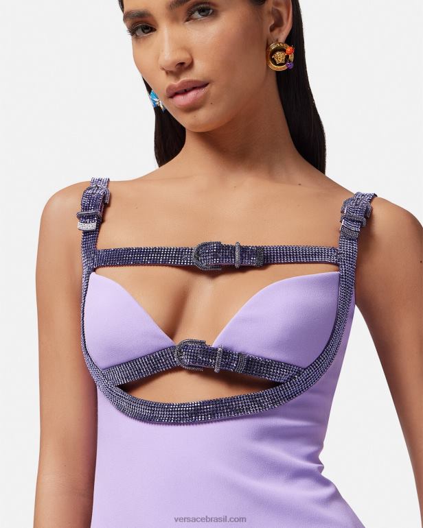 roupas P2TX11 Versace mini vestido com recorte de cristal Uma cor mulheres