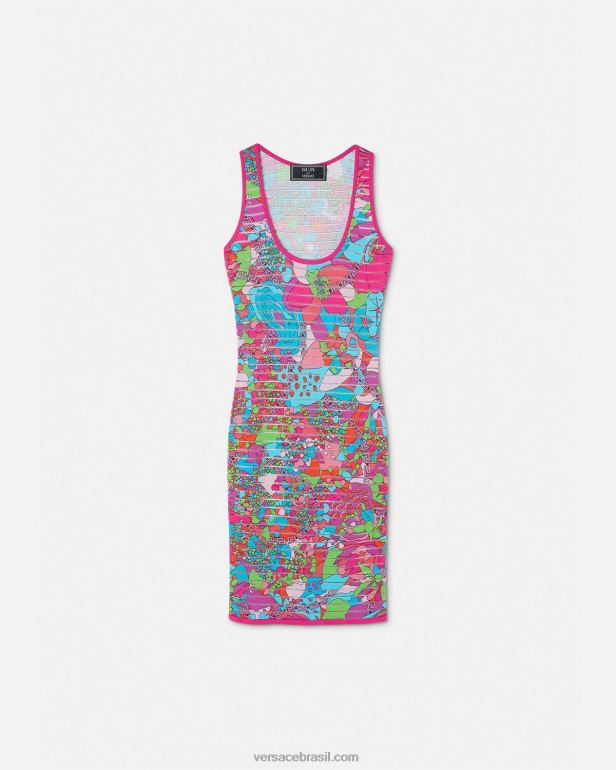 roupas P2TX12 Versace vestido midi floral de malha de verão imprimir mulheres