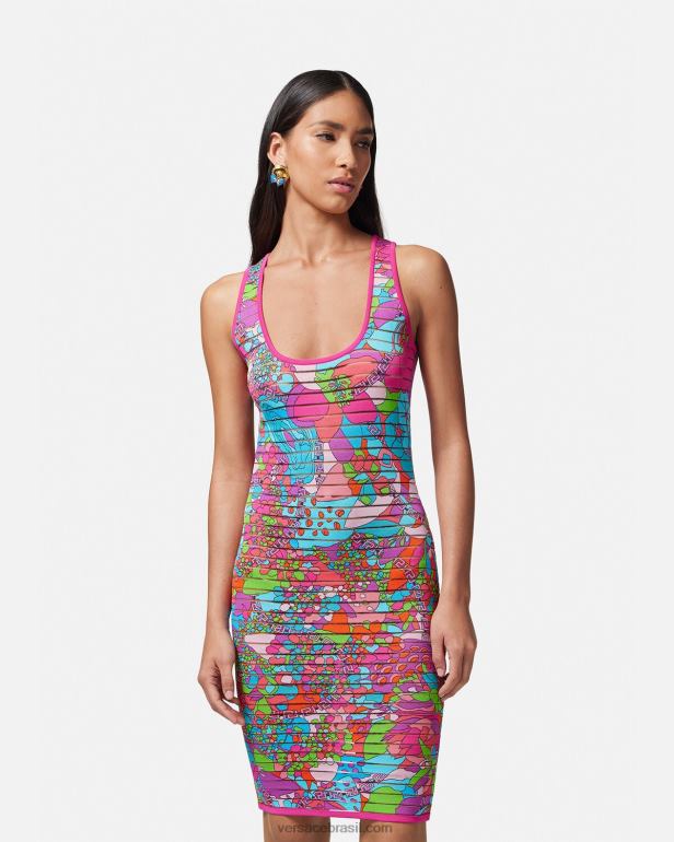 roupas P2TX12 Versace vestido midi floral de malha de verão imprimir mulheres