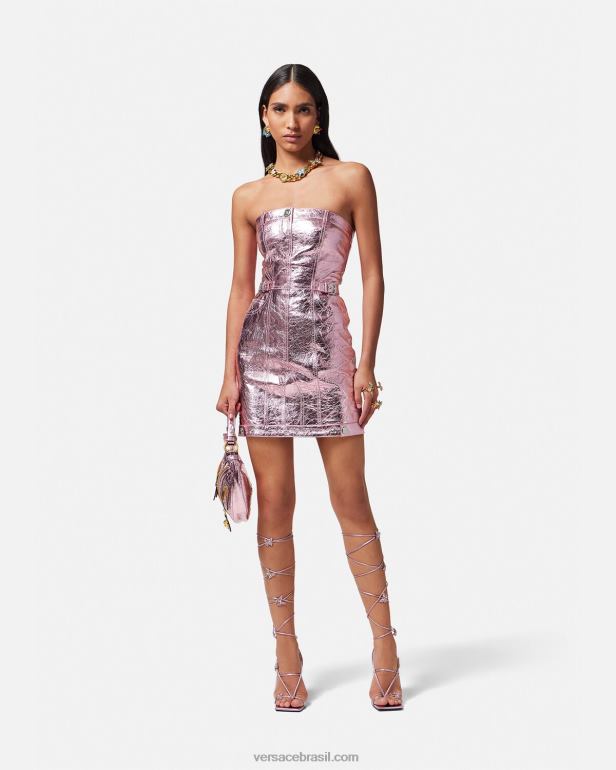 roupas P2TX14 Versace mini vestido de couro metálico medusa rosa mulheres