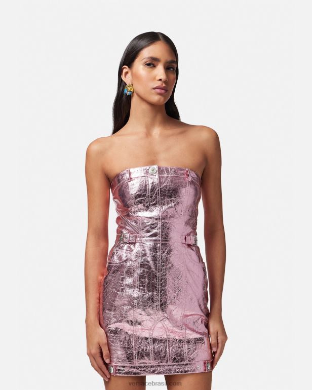 roupas P2TX14 Versace mini vestido de couro metálico medusa rosa mulheres