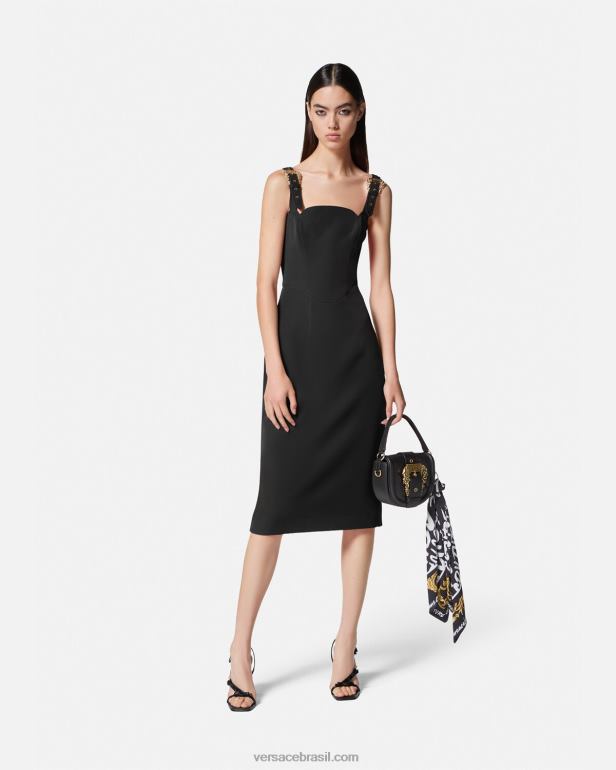 roupas P2TX2142 Versace vestido midi com fivela barroca preto mulheres