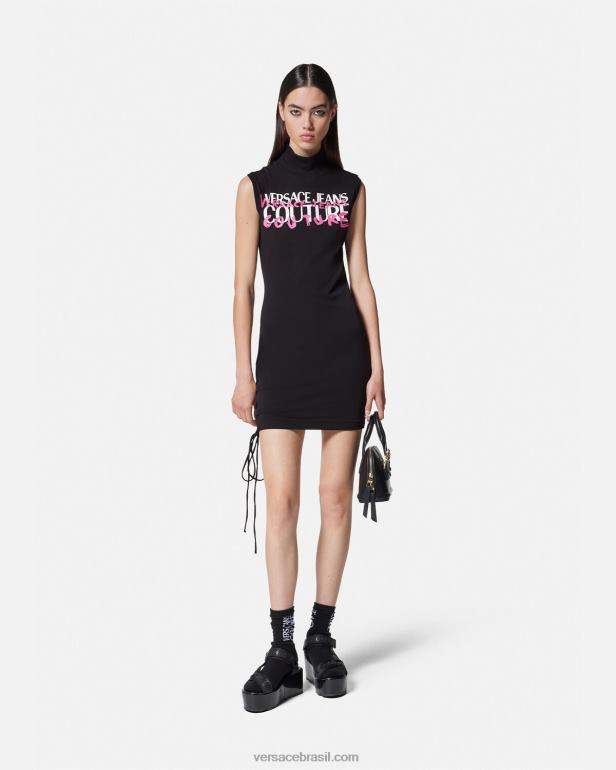 roupas P2TX2158 Versace minivestido com logo e amarração preto mulheres
