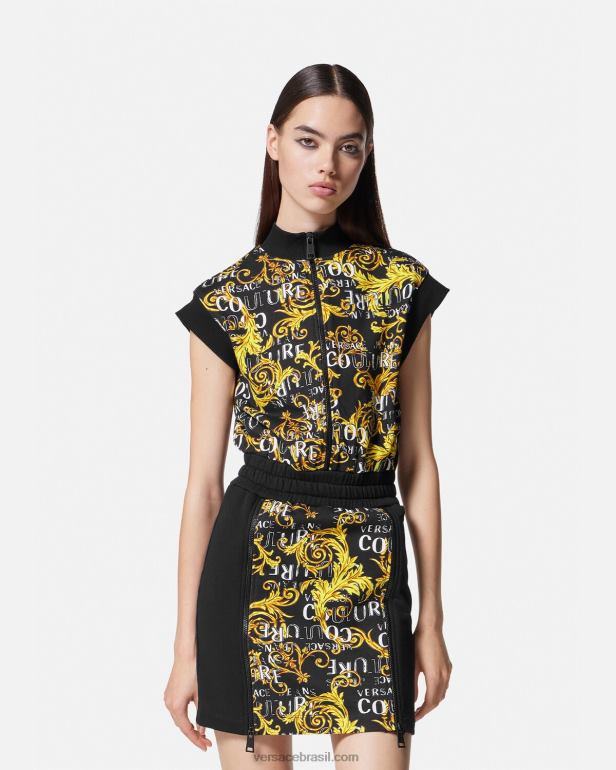 roupas P2TX2182 Versace mini vestido de alta costura com zíper e logo ouro Preto mulheres