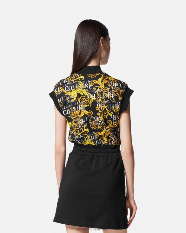 roupas P2TX2182 Versace mini vestido de alta costura com zíper e logo ouro Preto mulheres