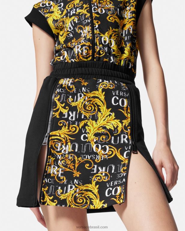 roupas P2TX2182 Versace mini vestido de alta costura com zíper e logo ouro Preto mulheres