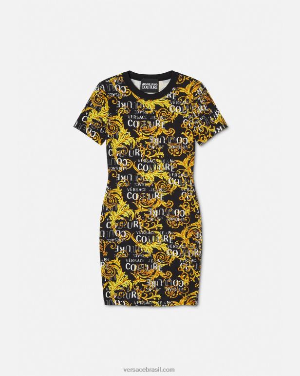 roupas P2TX2183 Versace vestido camiseta de alta costura com logo ouro Preto mulheres