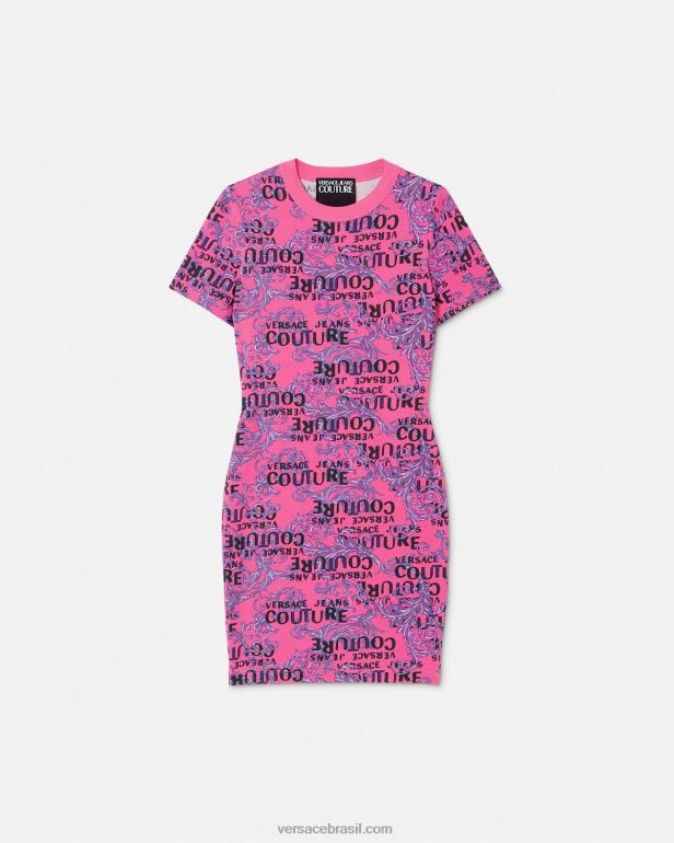 roupas P2TX2184 Versace vestido camiseta de alta costura com logo fúcsia mulheres