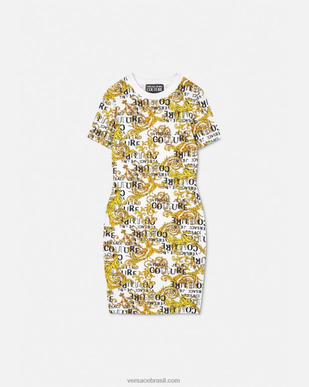 roupas P2TX2185 Versace vestido camiseta de alta costura com logo ouro e branco mulheres