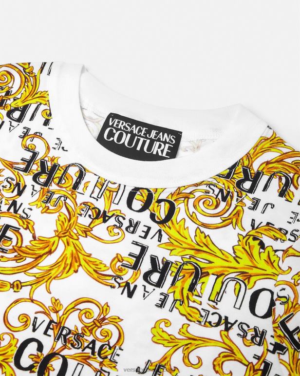 roupas P2TX2185 Versace vestido camiseta de alta costura com logo ouro e branco mulheres