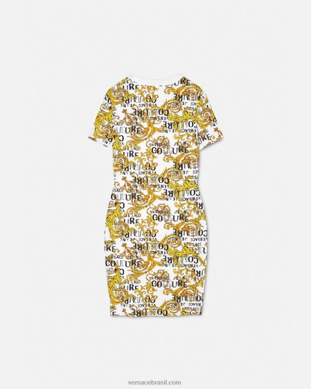 roupas P2TX2185 Versace vestido camiseta de alta costura com logo ouro e branco mulheres