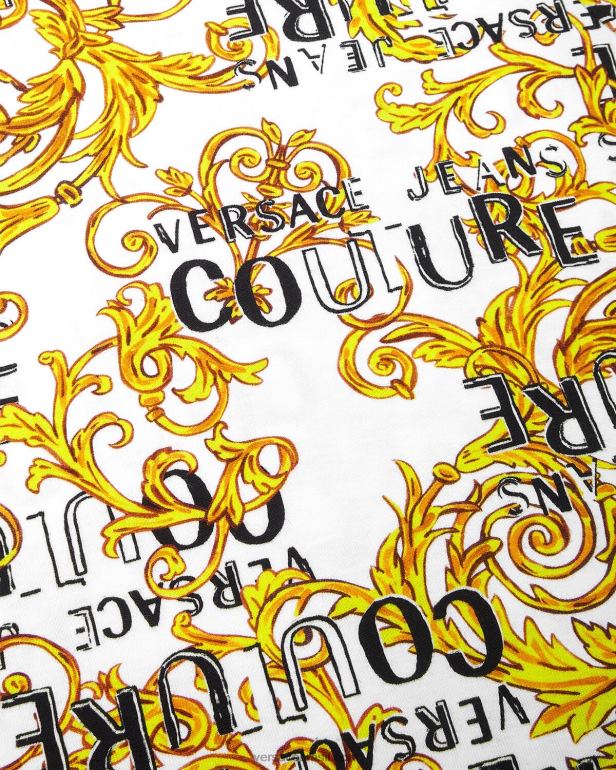 roupas P2TX2185 Versace vestido camiseta de alta costura com logo ouro e branco mulheres