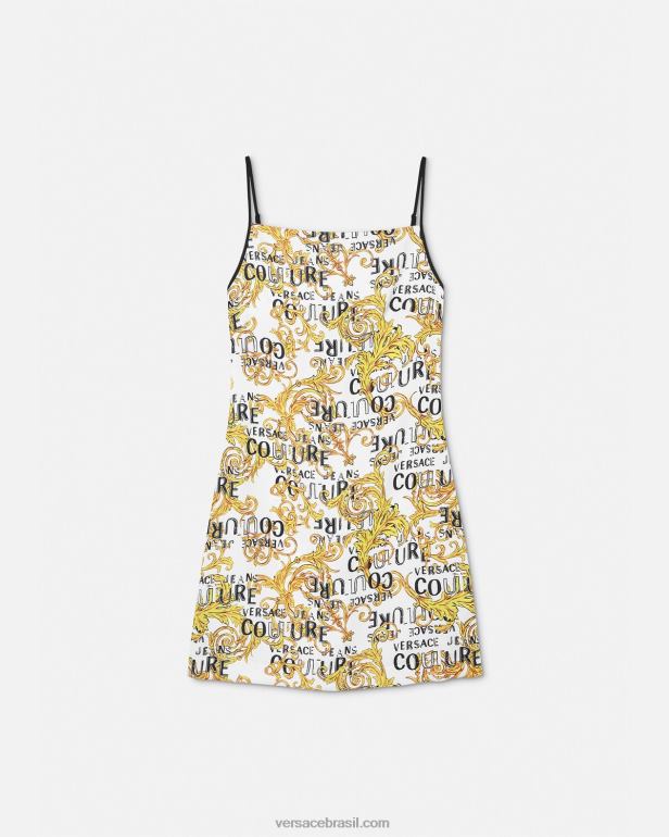 roupas P2TX2187 Versace minivestido de alta costura com logo ouro e branco mulheres