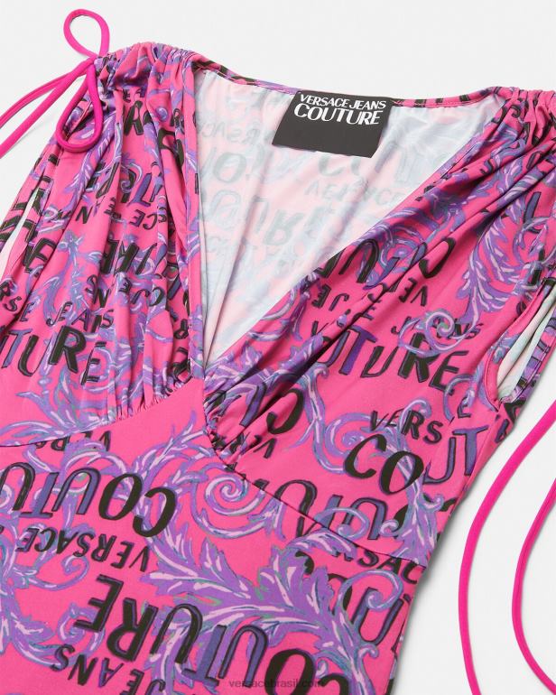 roupas P2TX2188 Versace minivestido de alta costura com logo fúcsia mulheres