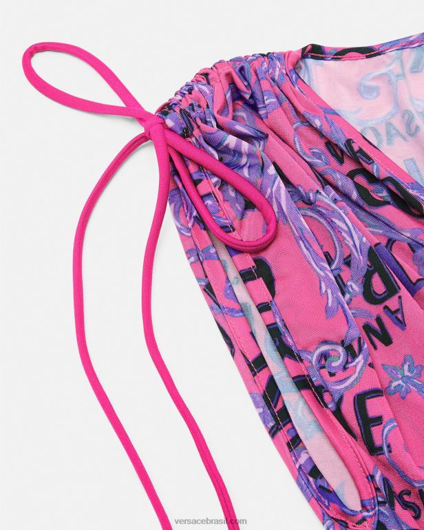 roupas P2TX2188 Versace minivestido de alta costura com logo fúcsia mulheres