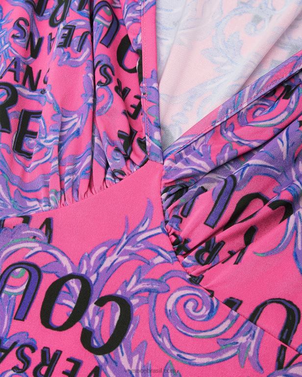 roupas P2TX2188 Versace minivestido de alta costura com logo fúcsia mulheres