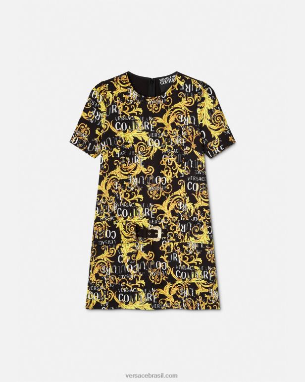 roupas P2TX2189 Versace minivestido de alta costura com logo ouro Preto mulheres