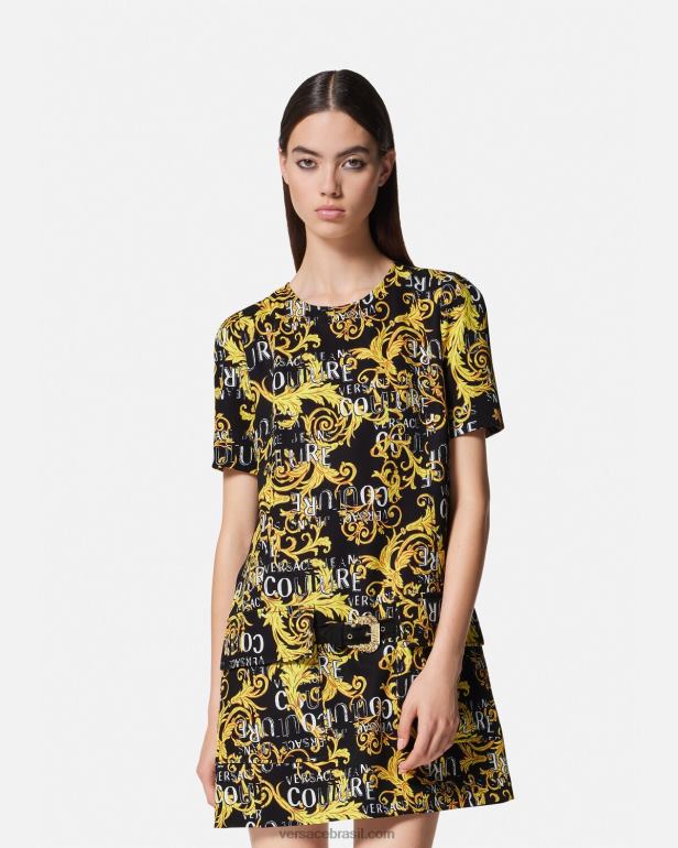 roupas P2TX2189 Versace minivestido de alta costura com logo ouro Preto mulheres