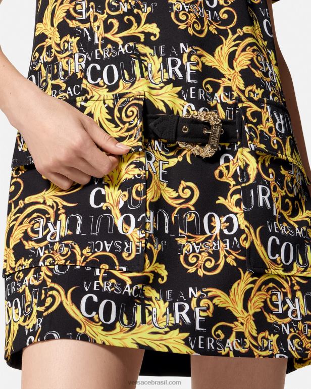 roupas P2TX2189 Versace minivestido de alta costura com logo ouro Preto mulheres