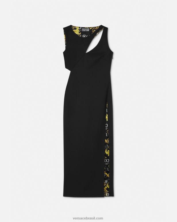 roupas P2TX2190 Versace vestido midi de alta costura com logo preto mulheres