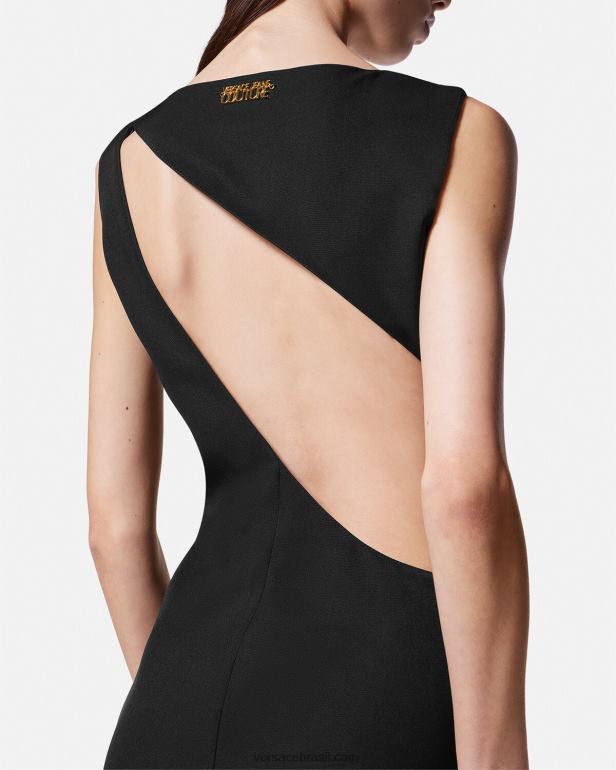 roupas P2TX2190 Versace vestido midi de alta costura com logo preto mulheres