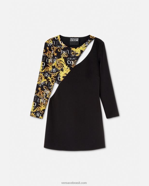 roupas P2TX2191 Versace minivestido com recorte de alta costura e logo preto mulheres