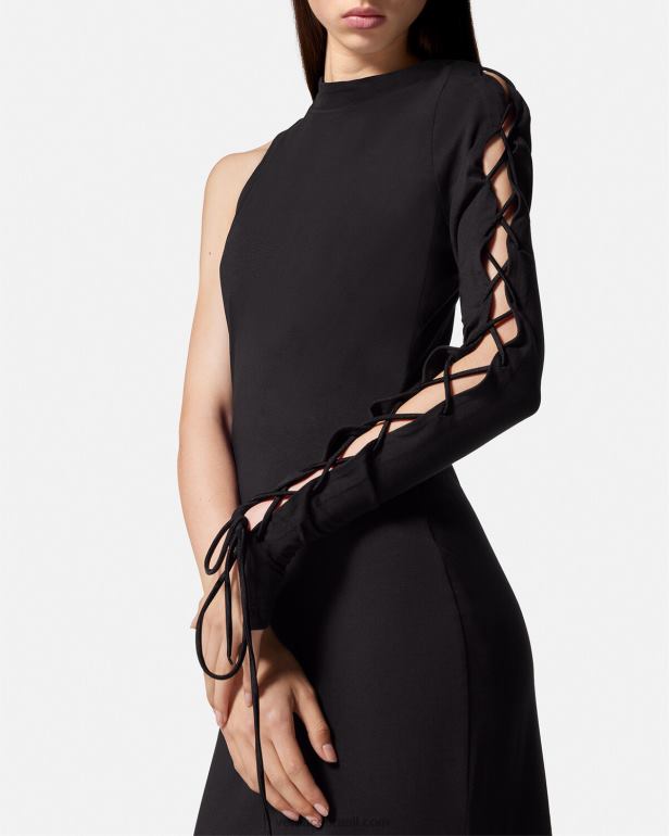 roupas P2TX2194 Versace vestido longo de um ombro só preto mulheres