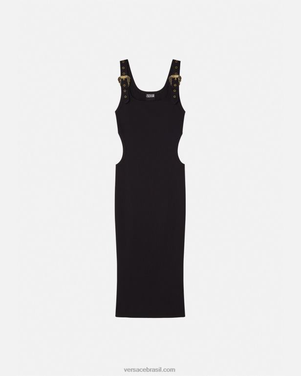 roupas P2TX2197 Versace vestido barroco com 1 fivela preto mulheres