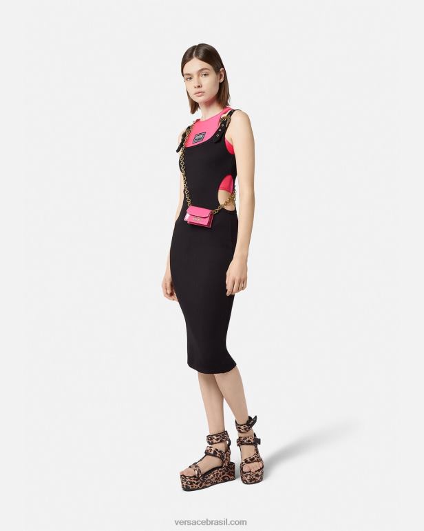 roupas P2TX2197 Versace vestido barroco com 1 fivela preto mulheres