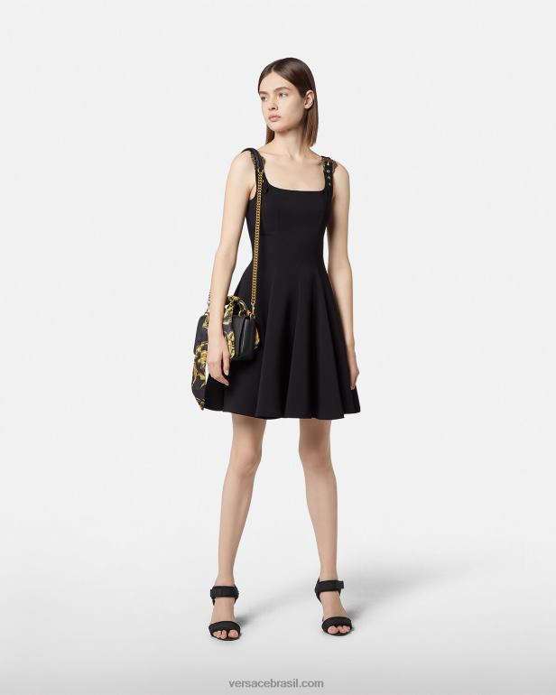 roupas P2TX2198 Versace vestido barroco com 1 fivela preto mulheres