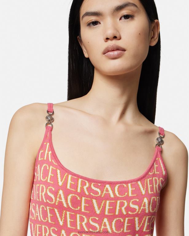 roupas P2TX24 Versace vestido midi em tricô rosa e branco mulheres