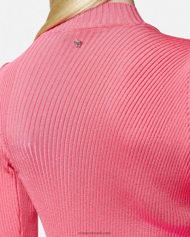 roupas P2TX32 Versace mini vestido de gola alta cortado rosa mulheres